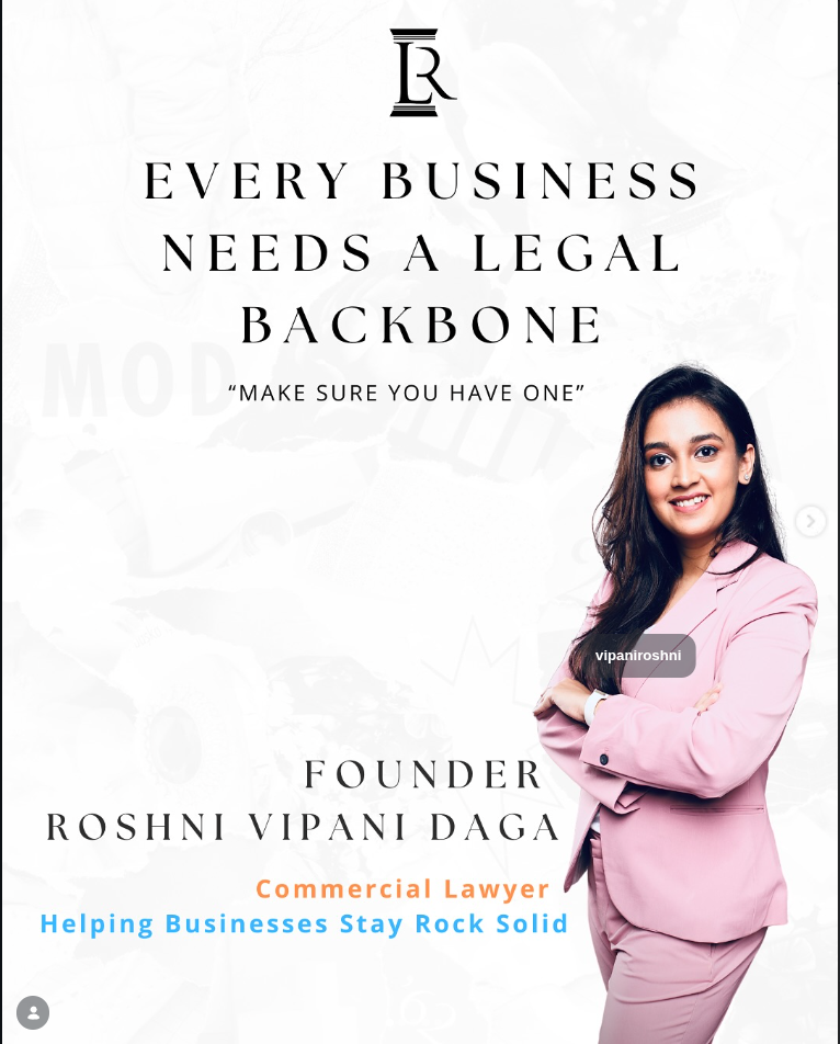 Roshni Vipani Daga - Founder & Commercial Lawyer